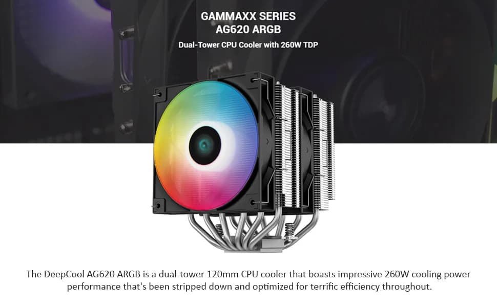 Deepcool Gammaxx AG620 ARGB 120mm Dual Fan CPU Air Cooler — image 1