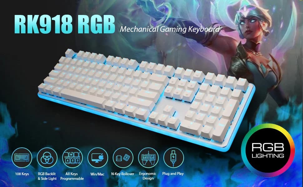 RK ROYAL KLUDGE RK918 Wired Mechanical Keyboard Brown Switch - White — image 1