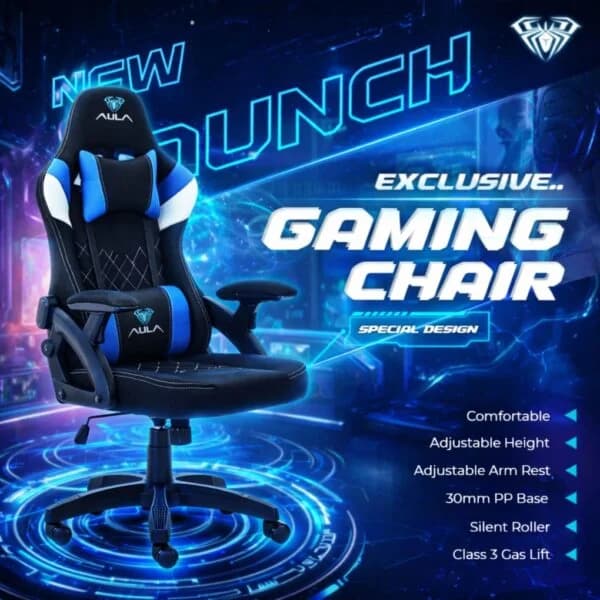 AULA F016 Ergonomic Premium Gaming & Computer Chair | Adjustable Nylon Armrests With Soft Pad | Locking-Tilt Function, Gas Lift Function | Black+Blue (F016BU) — image 1