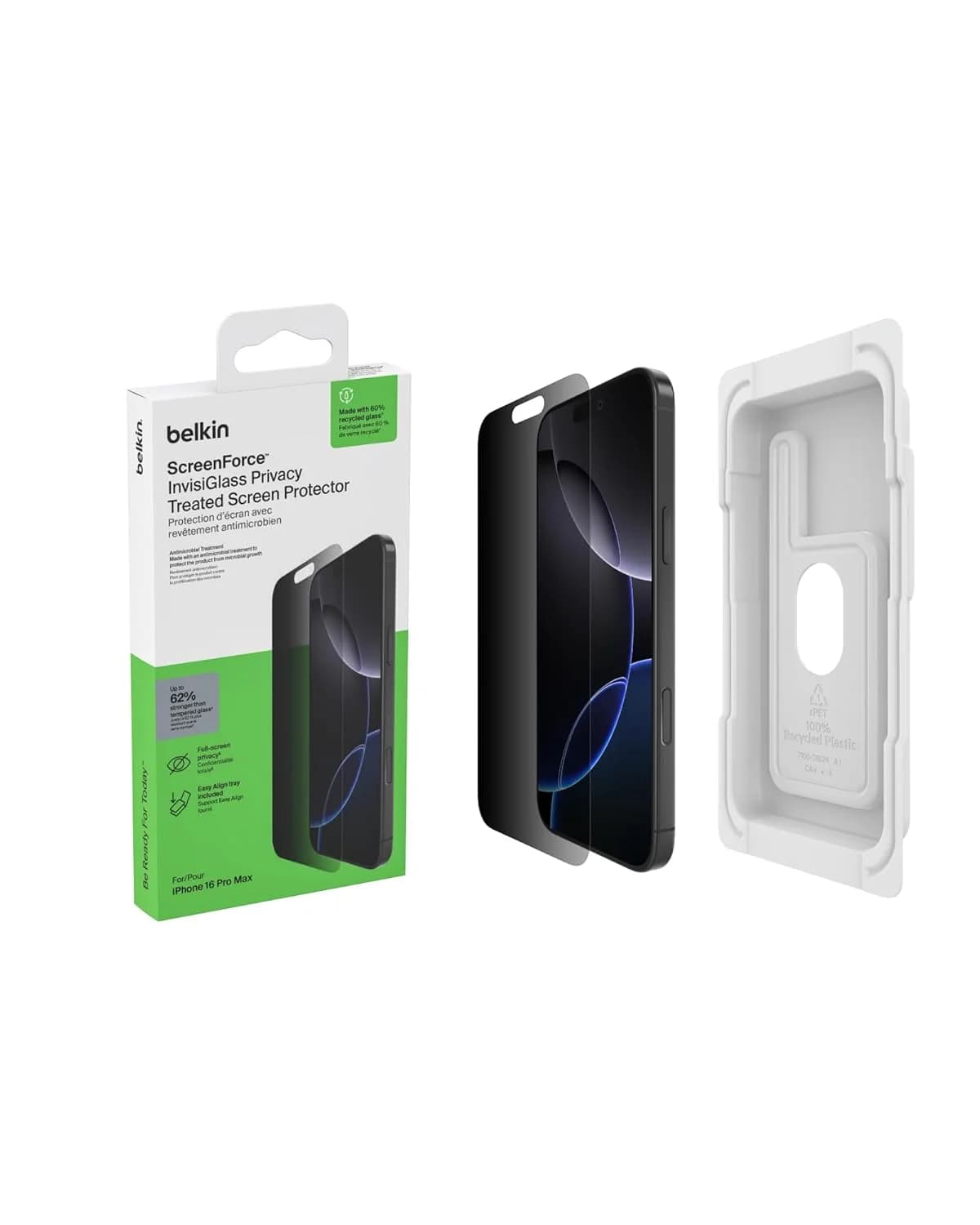 Belkin iPhone 16 Pro Max Privacy Full Screen Protector Tempered Glass with Easy Align Tray — image 1