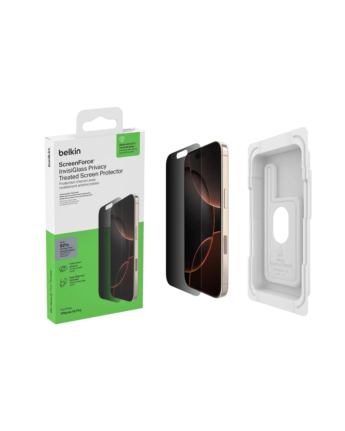 Belkin iPhone 16 Pro Privacy Screen Protector Tempered Glass with Easy Align Tray — image 1