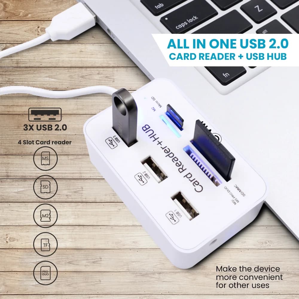 EVM All-in-One USB 2.0 Card Reader & 3-Port USB HUB — image 1