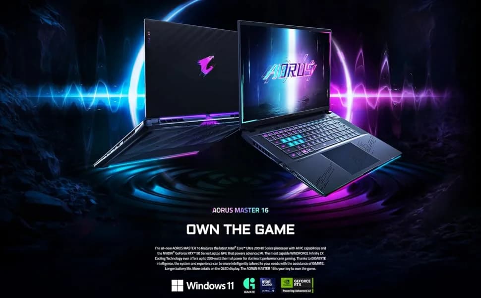 GIGABYTE AORUS Master 16 Gaming Laptop 240Hz QHD OLED RTX 5090 Intel Core Ultra 9 275HX 1TB SSD 32GB DDR5 RAM AORUS Master 16 BZHC6INE64SH — image 1