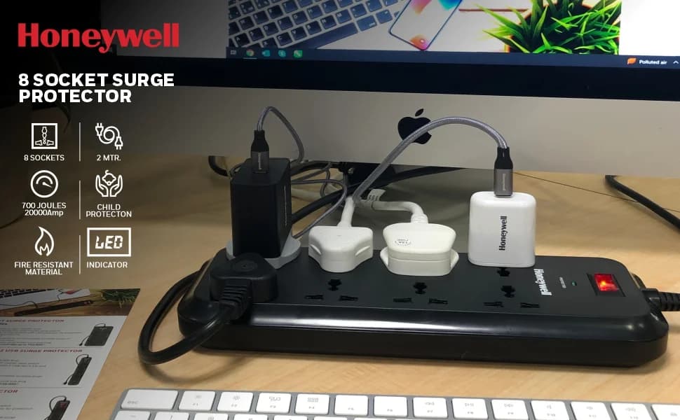Honeywell 8 Socket Surge Protector Extension Board — image 1
