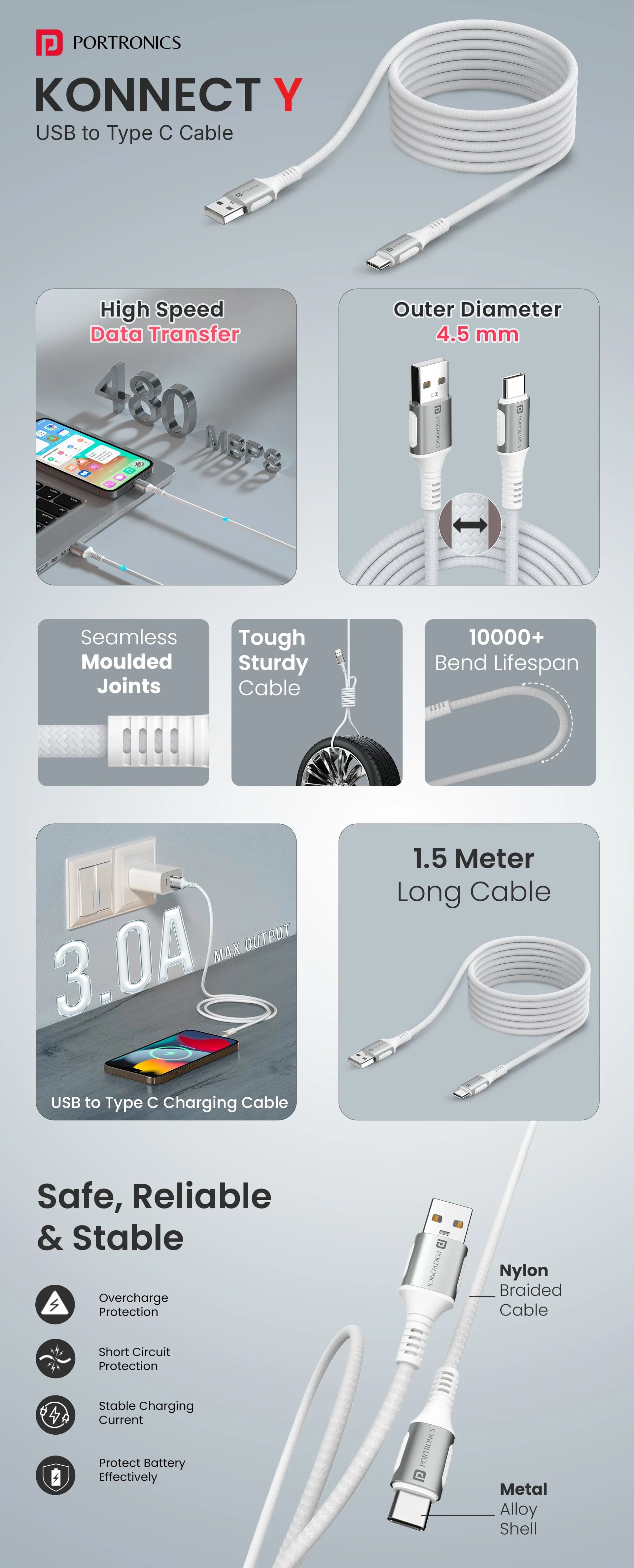 Portronics Konnect Y - USB To Type C — image 1