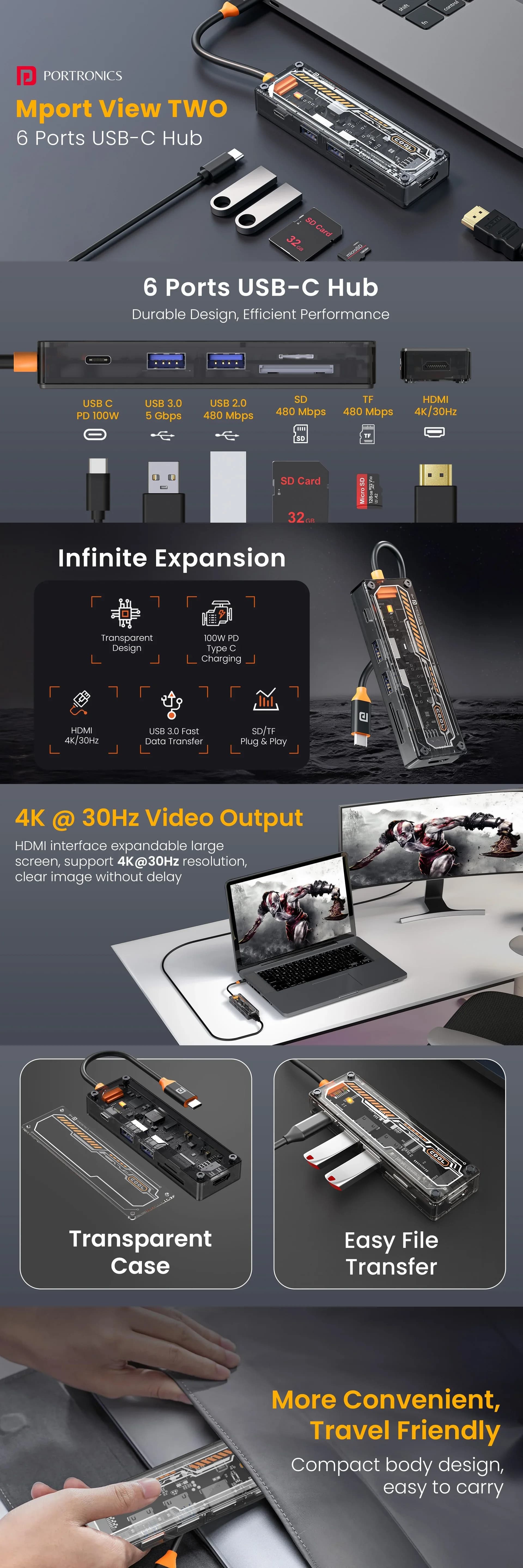 Portronics MPort View Two 6-in-1 USB Type-C Hub — image 1