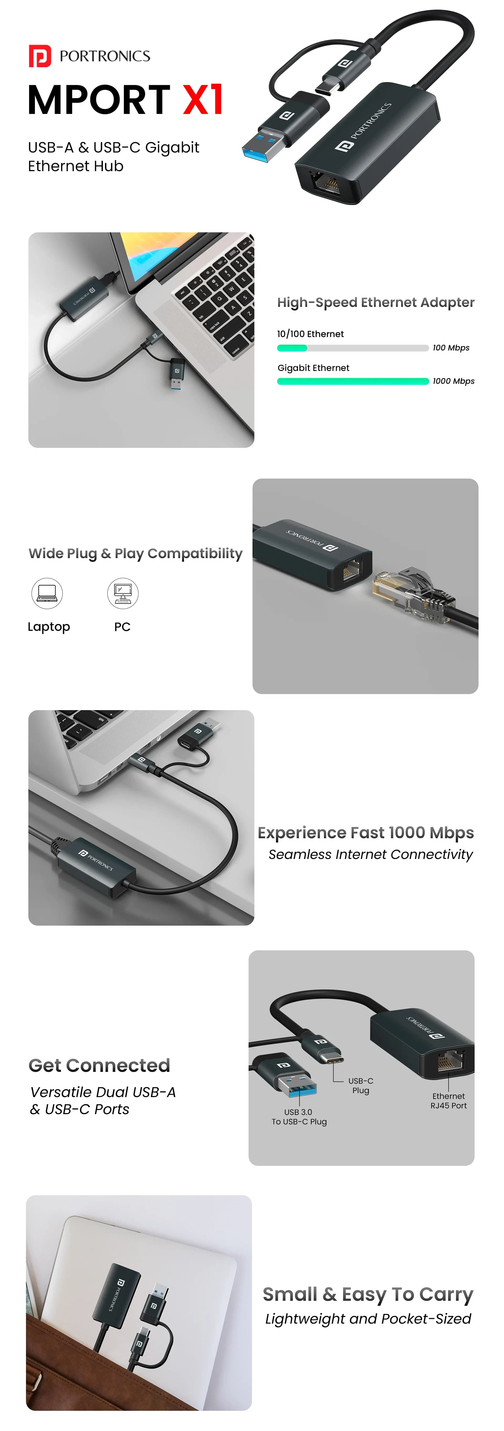 Portronics Mport X1 Gigabit Ethernet Adapter — image 1