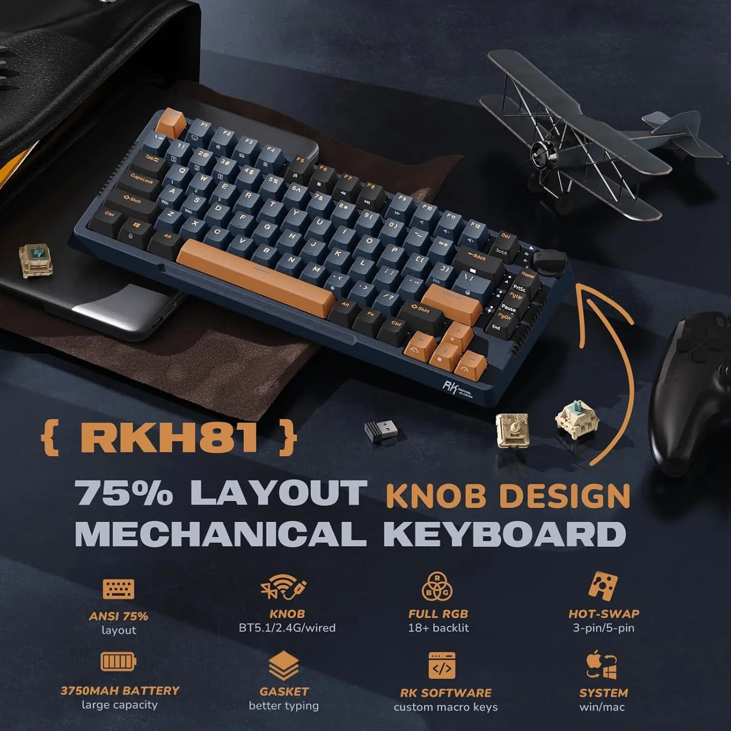 RK ROYAL KLUDGE H81 Hot Swappable Mechanical Keyboard Star Night Brown Switch — image 1