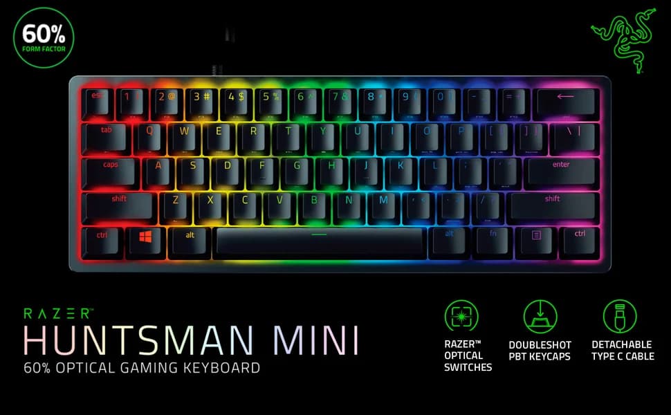 Razer Huntsman Mini Gaming Mechanical Keyboard Clicky Optical Purple Switches Mercury — image 1