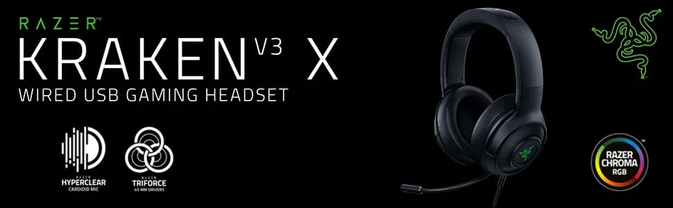 Razer Kraken V3 X 7.1 Surround Sound RGB Gaming Over Ear Headset With Mic — image 1