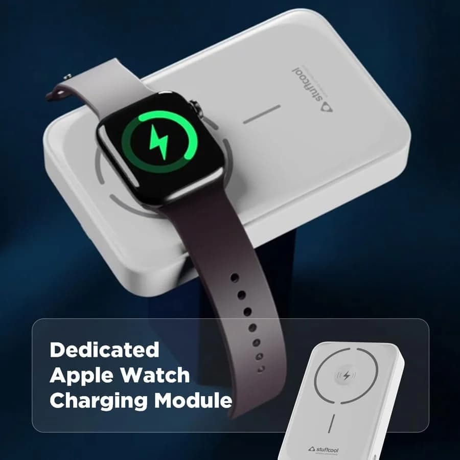 Stuffcool Click Duo 10000mAh Magnetic Wirelsss Powerbank for iPhone 16/15/14/13/12 with Apple Watch Charging Featuring Type-C Port PD 20W to Charge iPhone 50% in 30 mins — image 1
