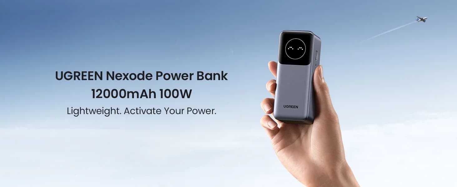 UGREEN Nexode Power Bank 12000mAh 100W PD PPS Fast Charging Portable Charger Battery Pack with 1USB-C 1USB-A and Smart Display for McBook Air/ipd/ifone 16/Galax S24/Steaam Deck/Googel etc — image 1