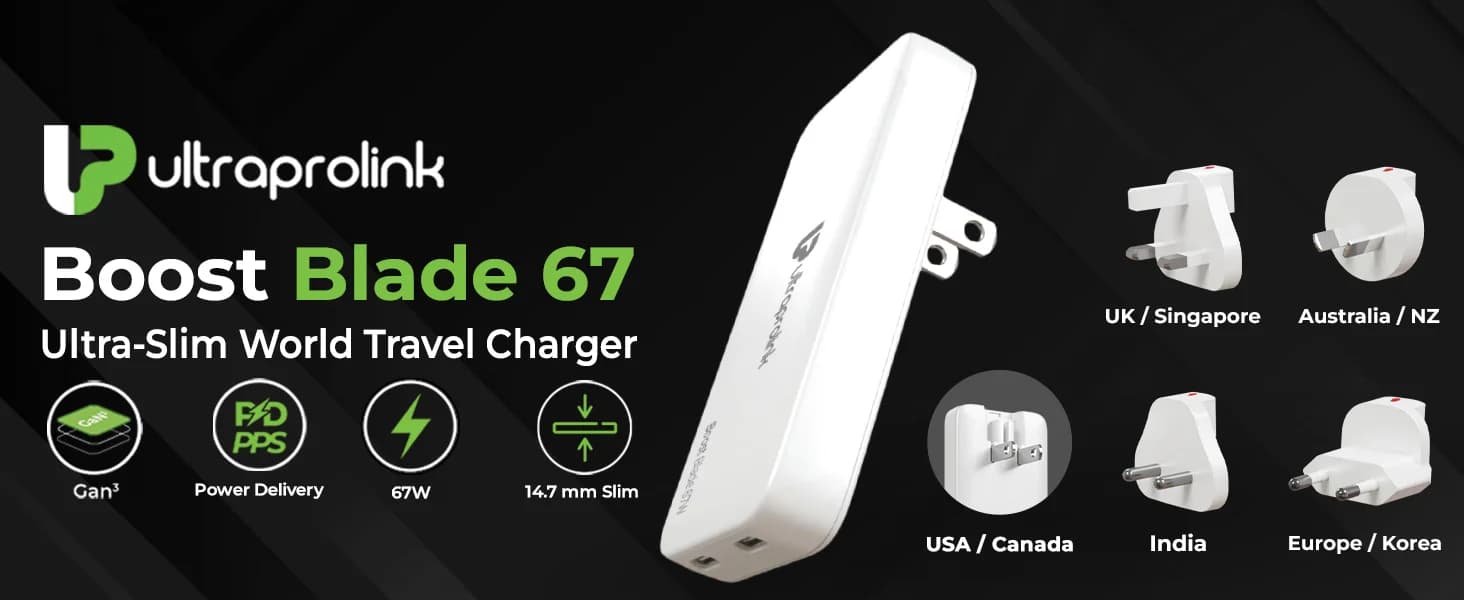 UltraProlink Boost Blade 67 Ultra-Slim 67W International World Travel Adapter & Charger UM1200WTA — image 1