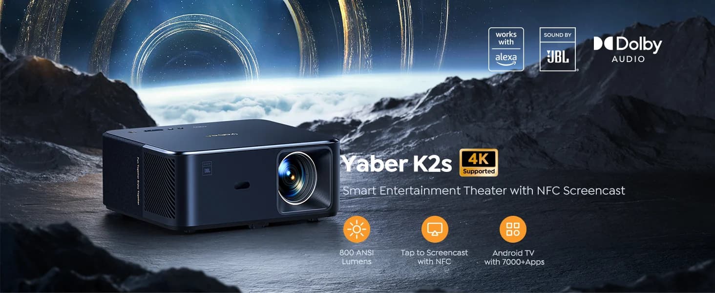YABER K2s FDH Projector with Sound By JBL