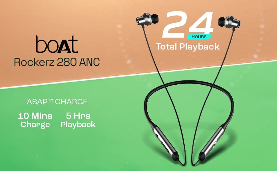 boAt Rockerz 280 ANC w/Crystal Bionic Sound Powered by Dirac Opteo in- Ear Bluetooth Neckband (Gunmetal Black) — image 1