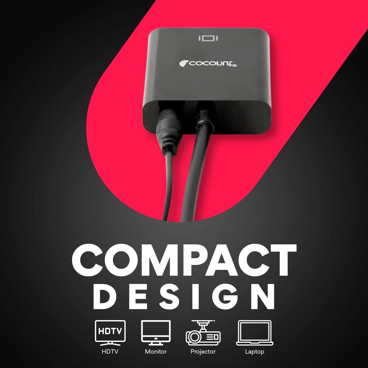 coconut HDMI to VGA with Audio Adapter High Speed 4K HD Video Converter Gold Plated HDMI to VGA (Male to Female) for Computer, Laptop, Xbox, HDTV - Black — image 1