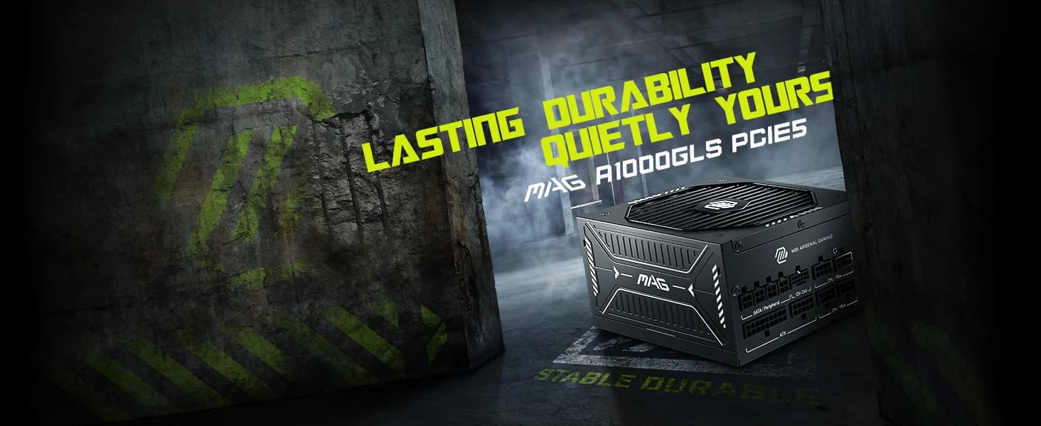 MSI MAG A1000GLS PCIE5 Fully Modular Compact Gaming 80+ Gold ATX 3.1 PCIe 5.1 1000W Power Supply