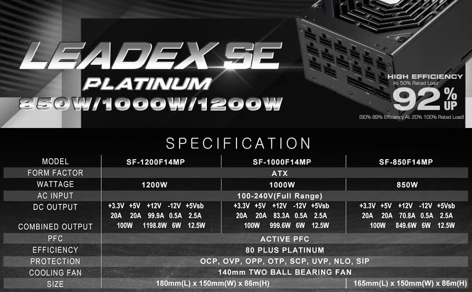 Super Flower Leadex Platinum SE 850 Watt Power Supply — image 1