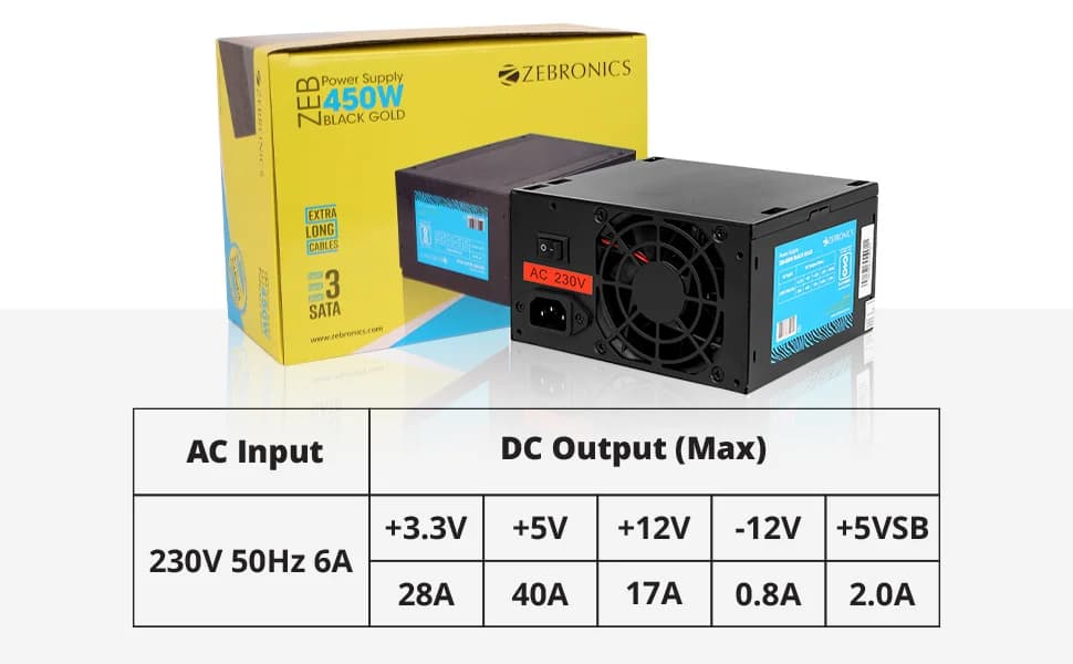 Zebronics 450W Black Gold Power Supply — image 1