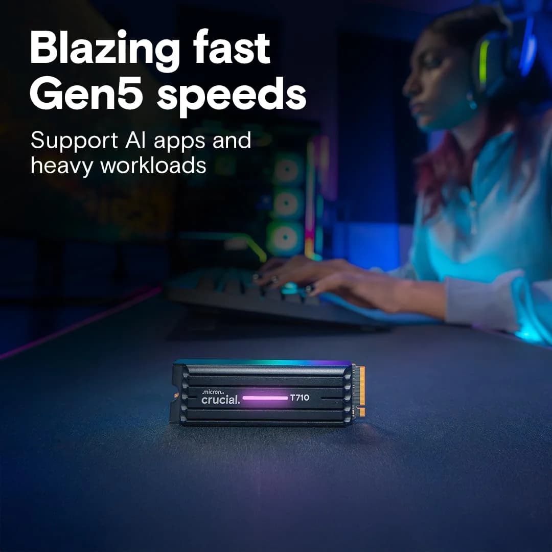 Crucial T710 2TB M.2 PCIe 5.0 x4 Gen5 NVMe SSD with Heatsink — image 1