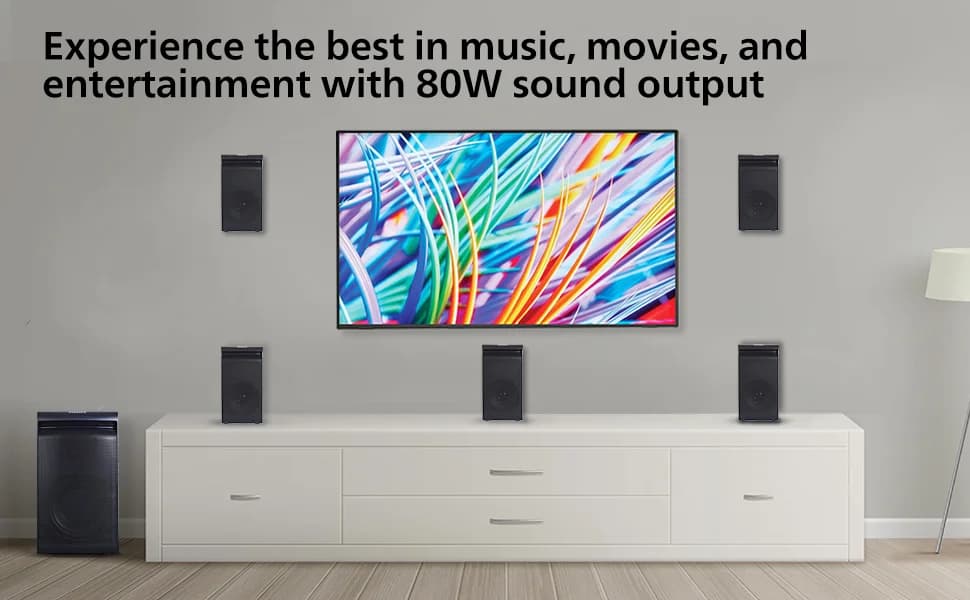 Philips Audio TAV5557 5.1 Channel 80W Bluetooth Multimedia Speaker System with 5x15W Satellite Speakers, Multi-Connectivity Option with Supporting USB, AUX, FM & Remote Control (Black) — image 1
