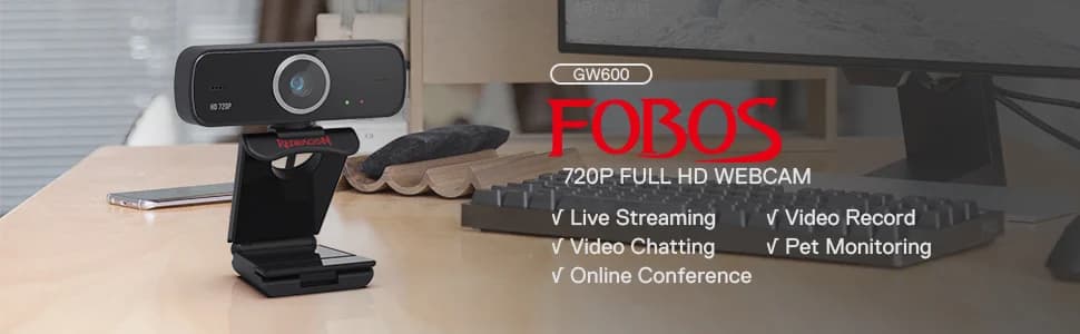 Redragon Fobos GW600 720P Webcam with Built-in Dual Microphone